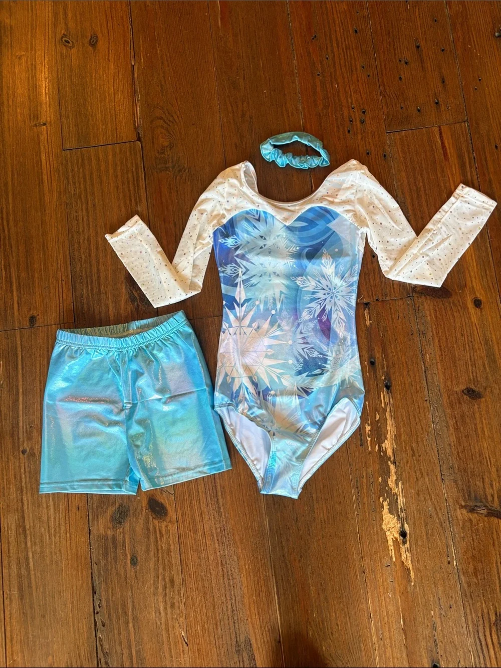 Iridescent Blue Snowflake Gymnastics Leotard Set
